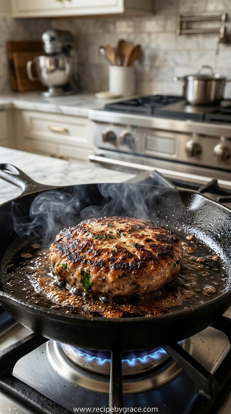 Cooking turkey burgers on grill pan