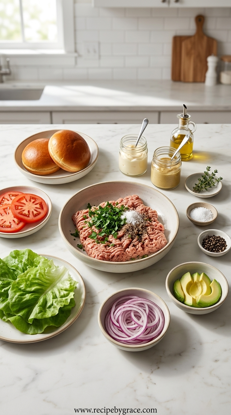 Fresh ingredients for turkey burger patties